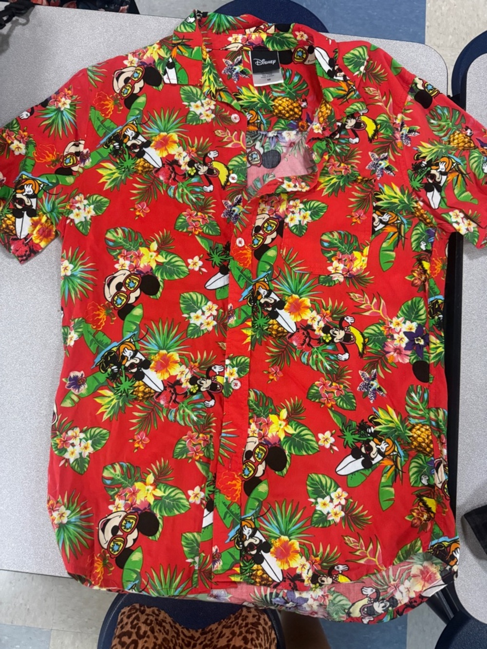 Disney Red Tropical Print Short Sleeve Button-Down Shirt